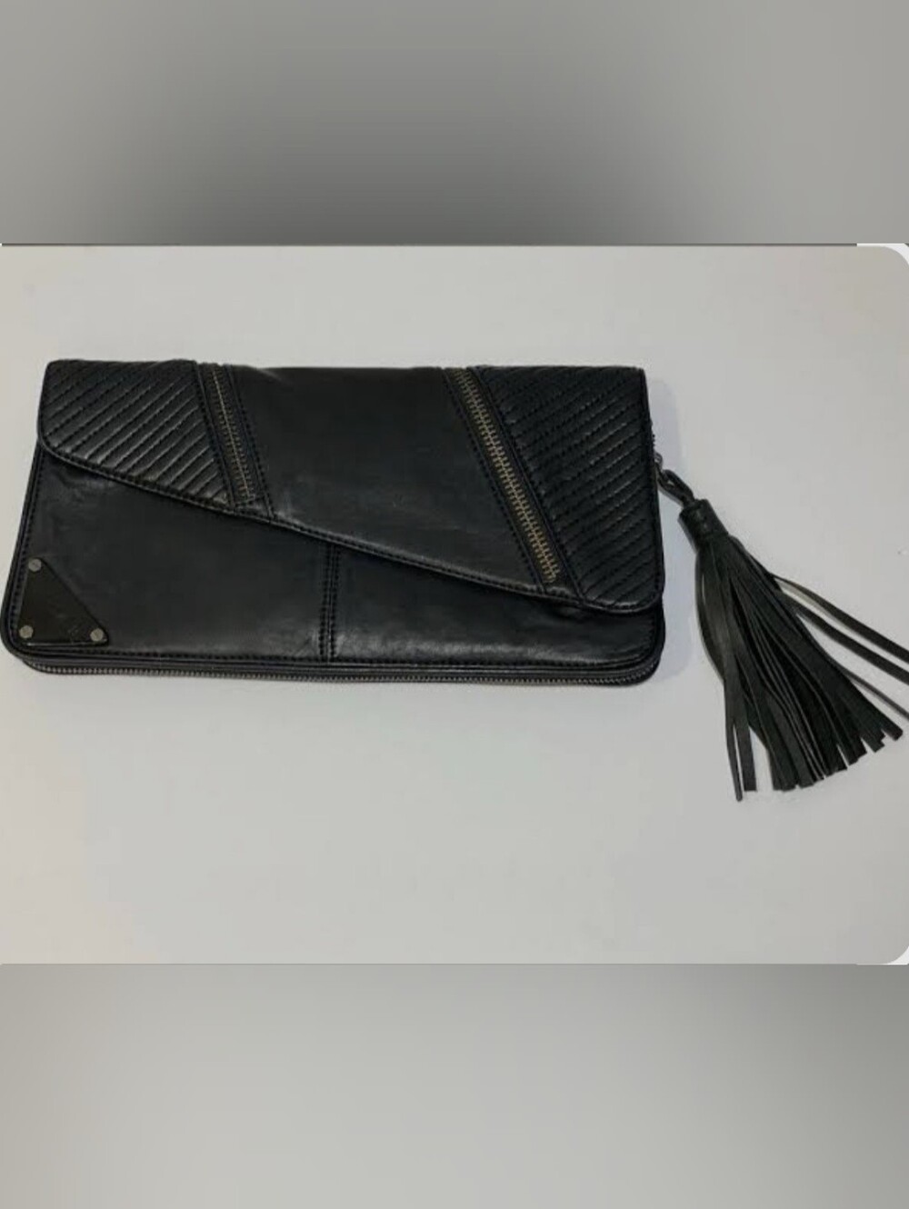 L.A.M.B. Gwen Stefani Camberley Surrey Clutch Expandable Leather  Tassel  #182